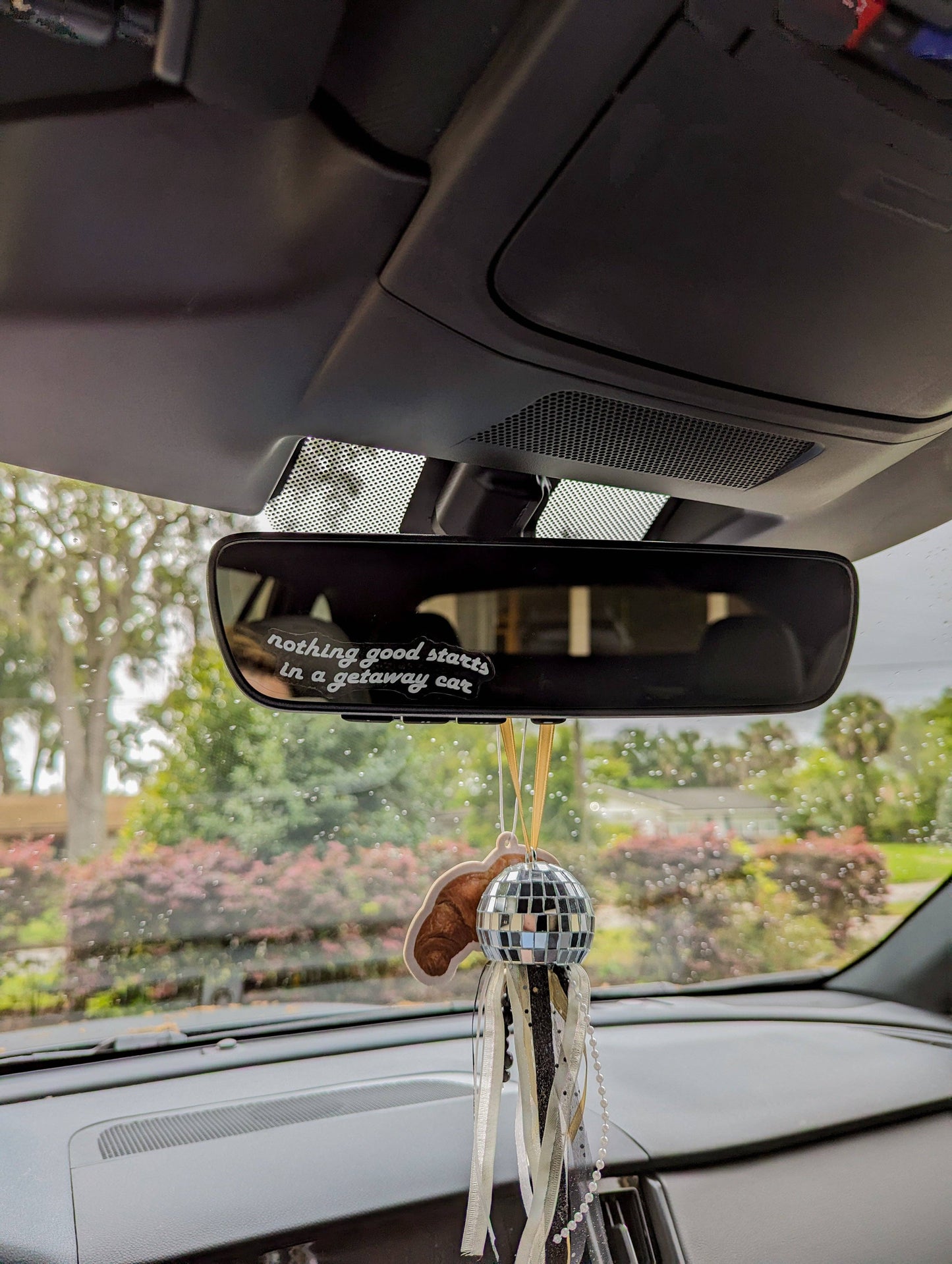 Getaway car mirror decal
