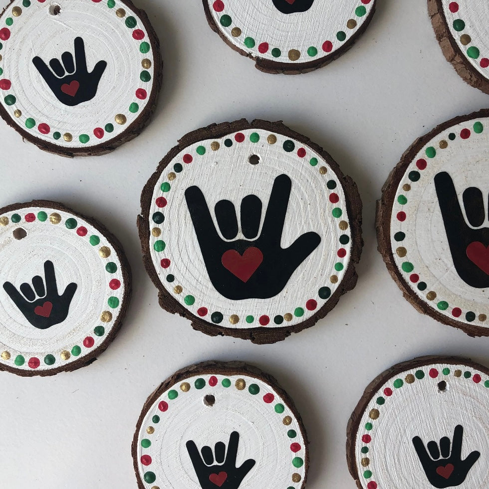 Sign Language I love you wood ornament