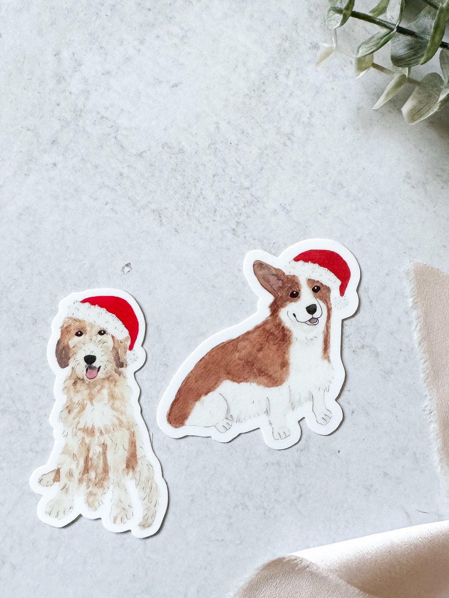 Santa Corgi Watercolor Sticker