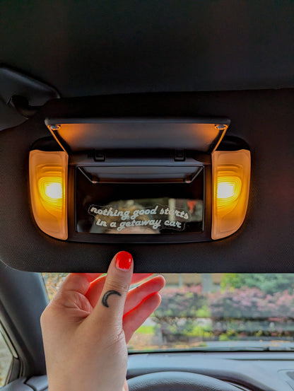 Getaway car mirror decal