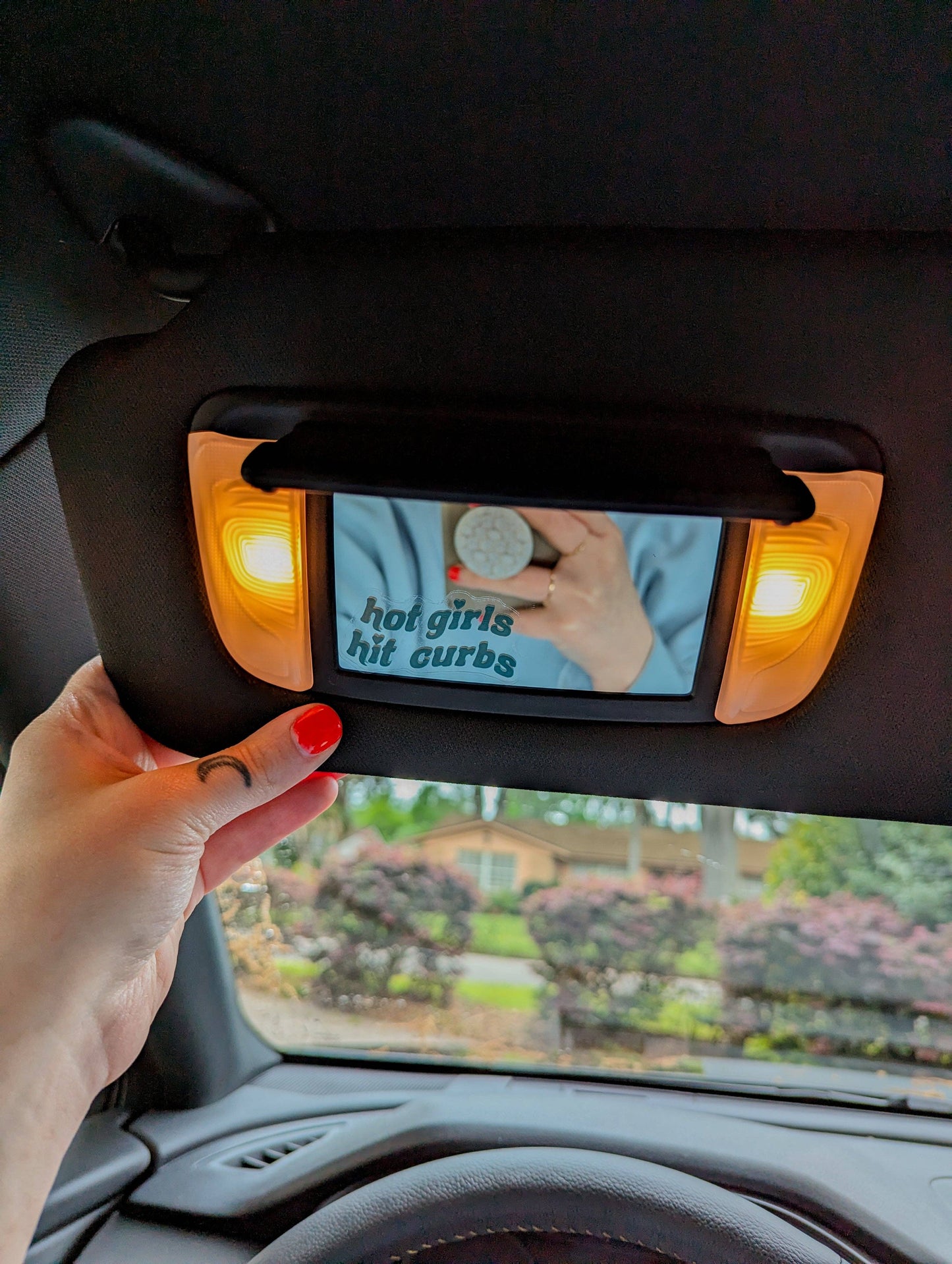Hot girls hit curbs car mirror decal
