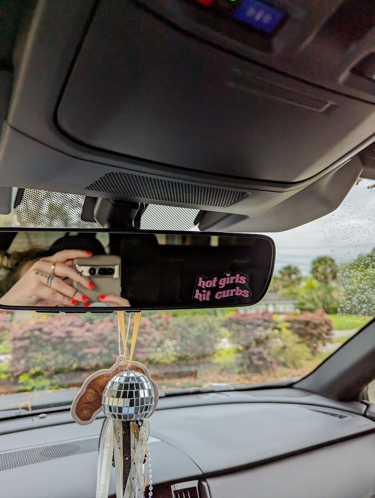 Hot girls hit curbs car mirror decal