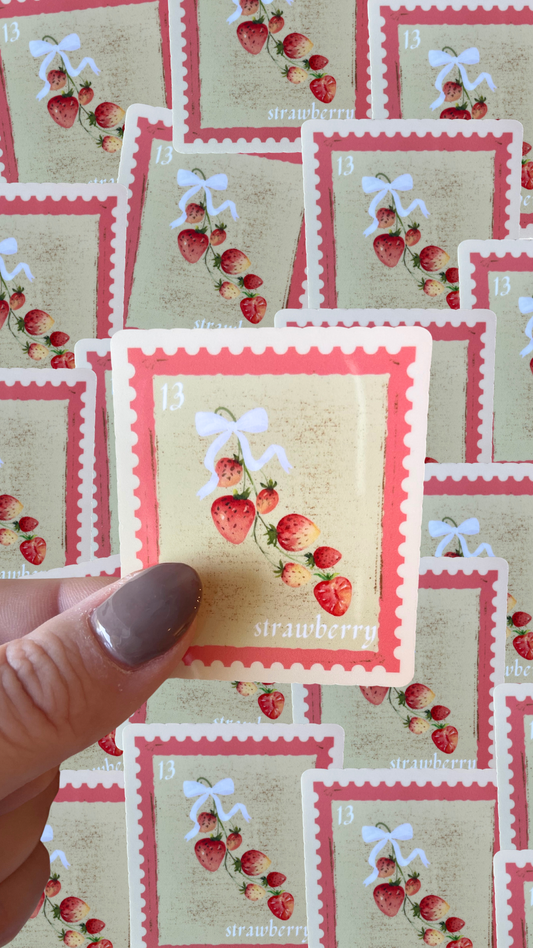 Vintage Strawberry Stamp style waterproof sticker 