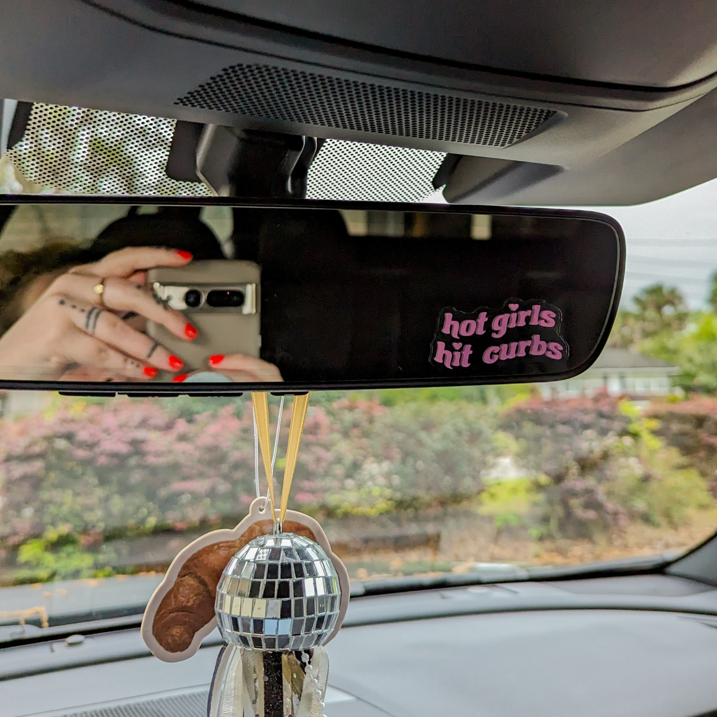 Hot girls hit curbs car mirror decal