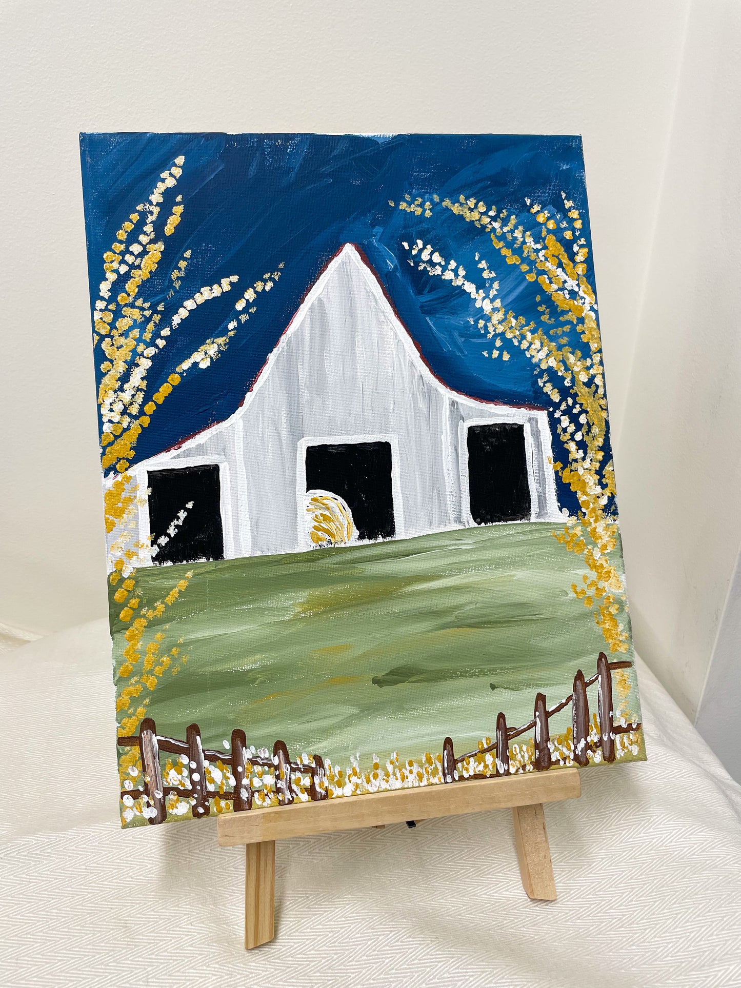 Fall barn acrylic painting