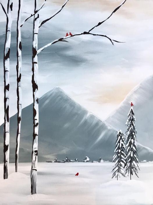 Snowy mountains acrylic paint kit