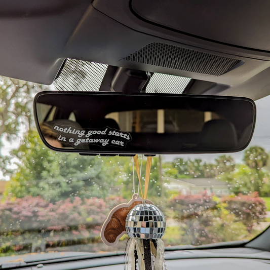 Getaway car mirror decal