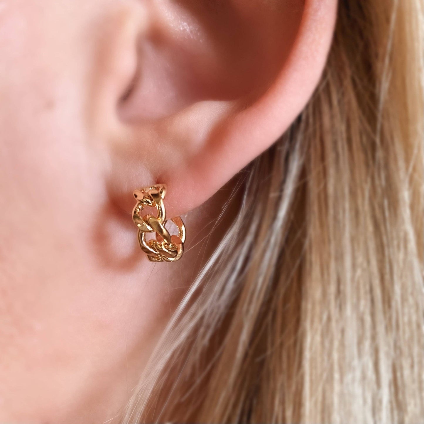18k Gold Filled Mini Chain Hoop Earrings