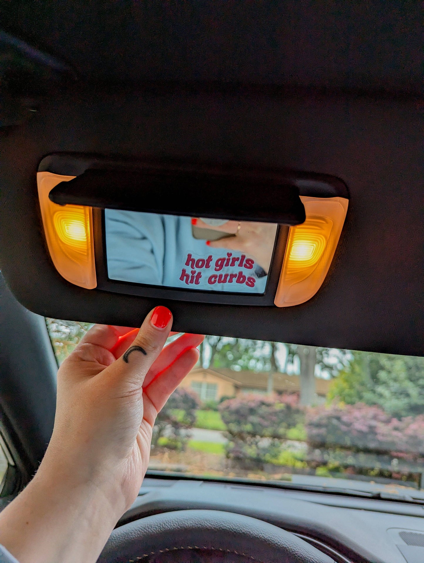 Hot girls hit curbs car mirror decal