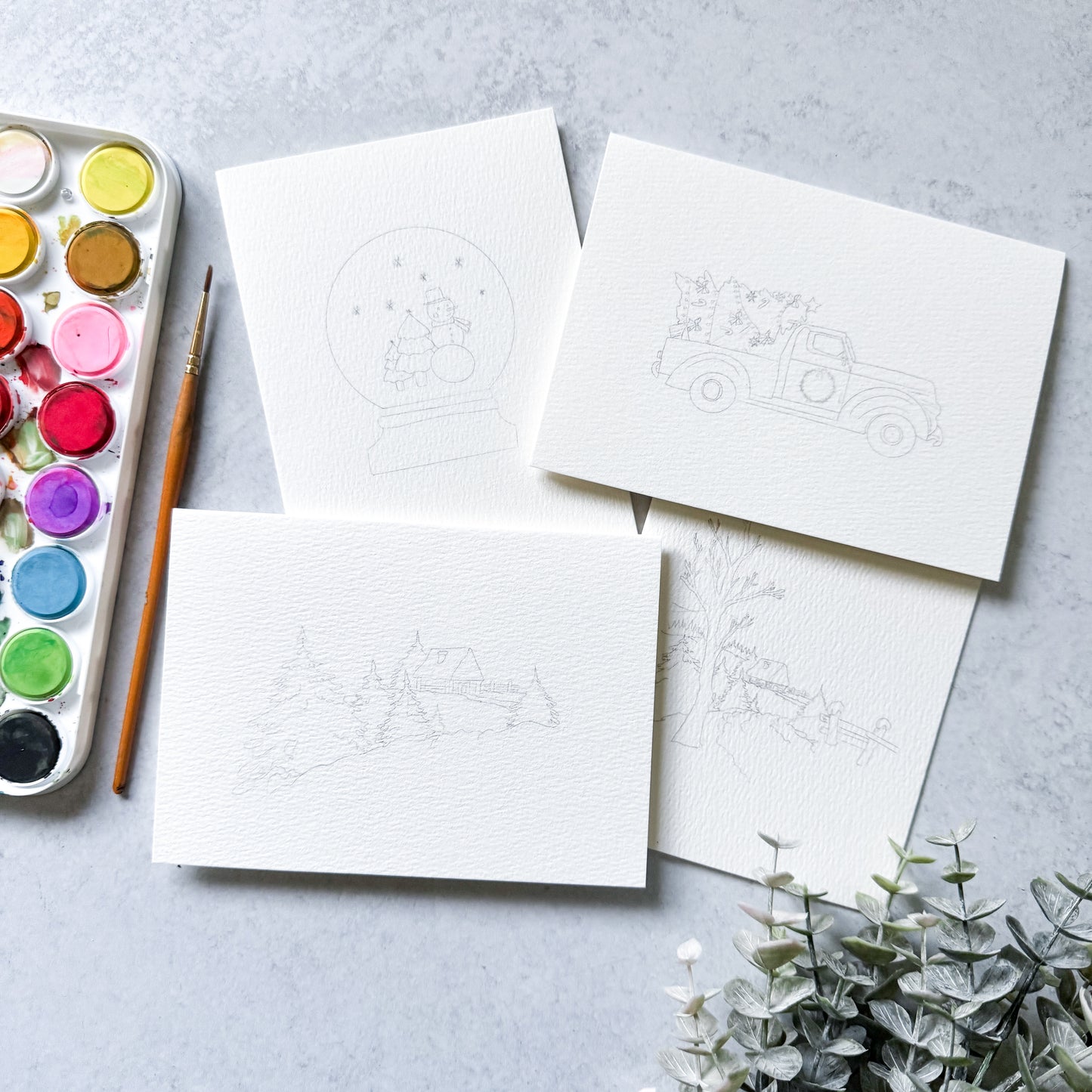 Holiday Scenes Paintable Notecards