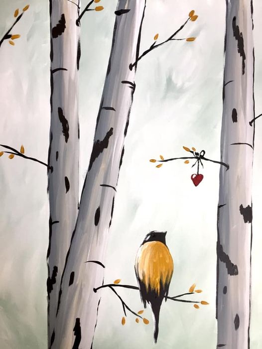 Bird in birch acrylic paint kit