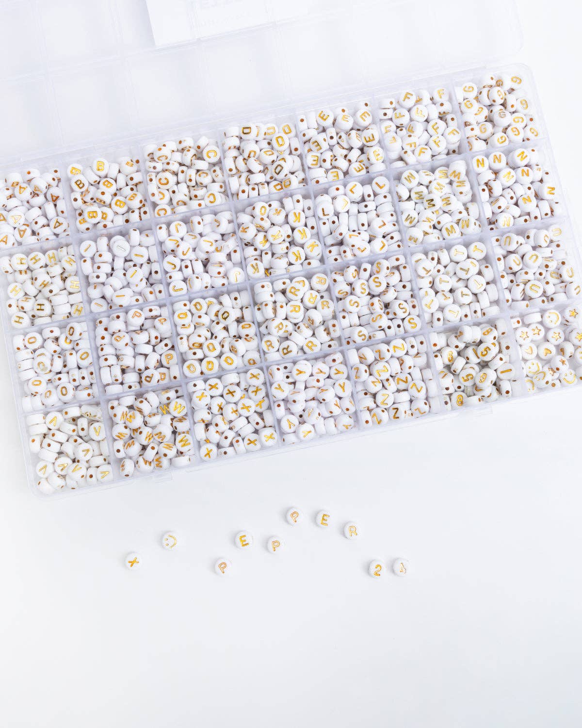 Round White & Gold Letter Bead Kit