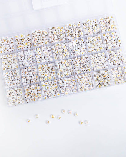 Round White & Gold Letter Bead Kit