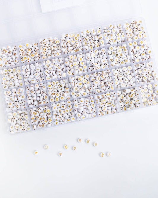 Round White & Gold Letter Bead Kit