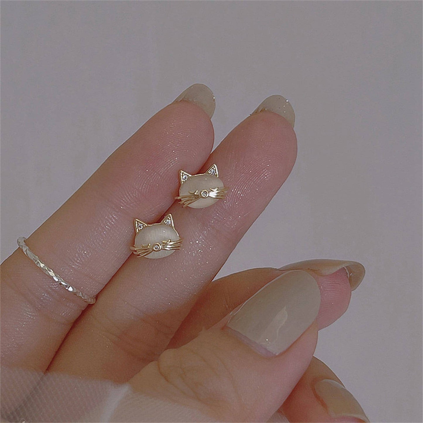 Opal Cat Stud Earrings