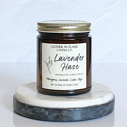 Lavender Haze Candle 7oz, cedar musk lavender buds