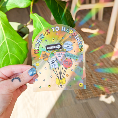 Highway to happiness suncatcher sticker