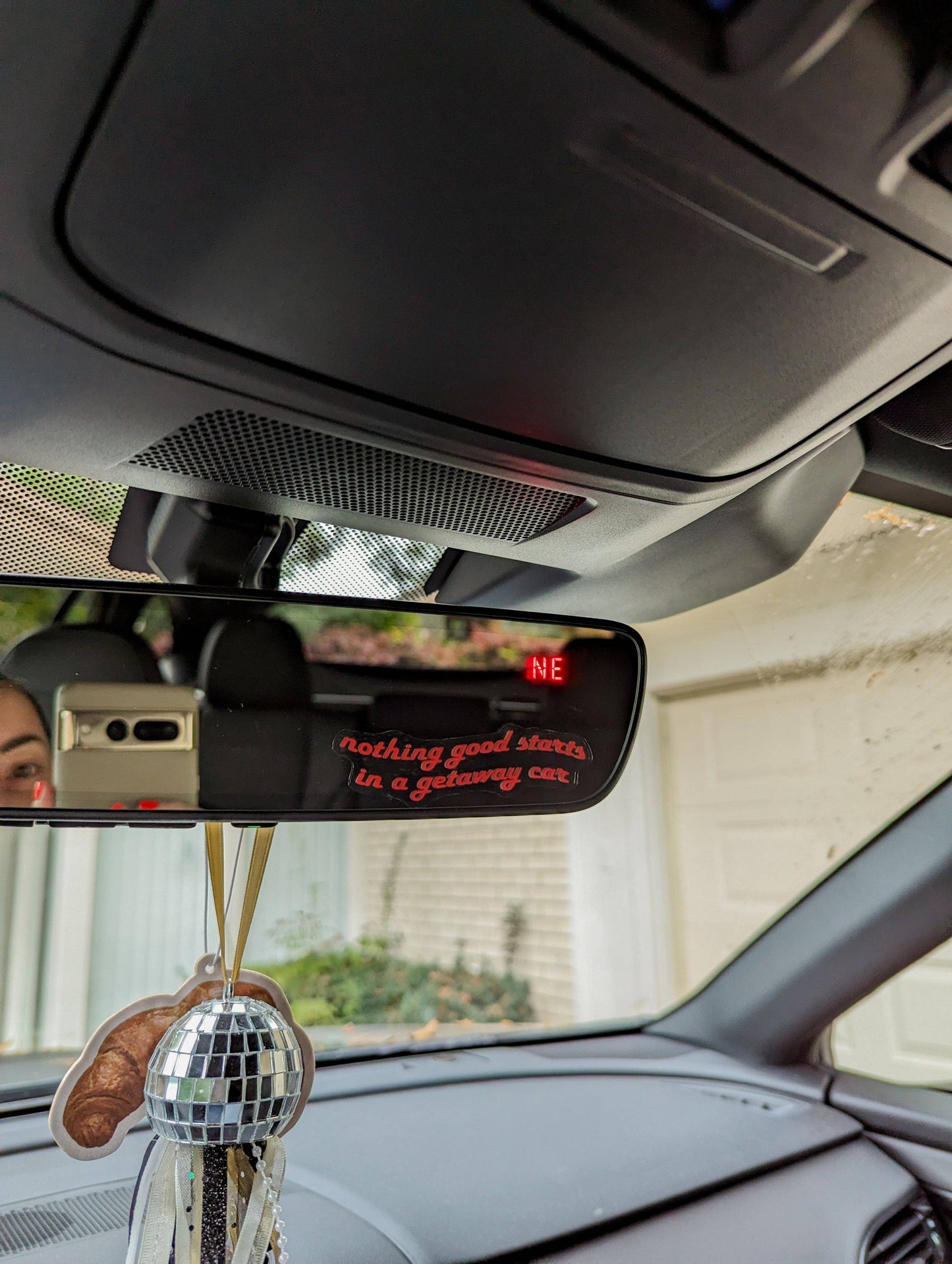 Getaway car mirror decal