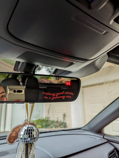 Getaway car mirror decal