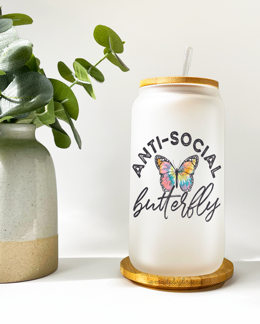 Anti-Social Butterfly Glass Cup