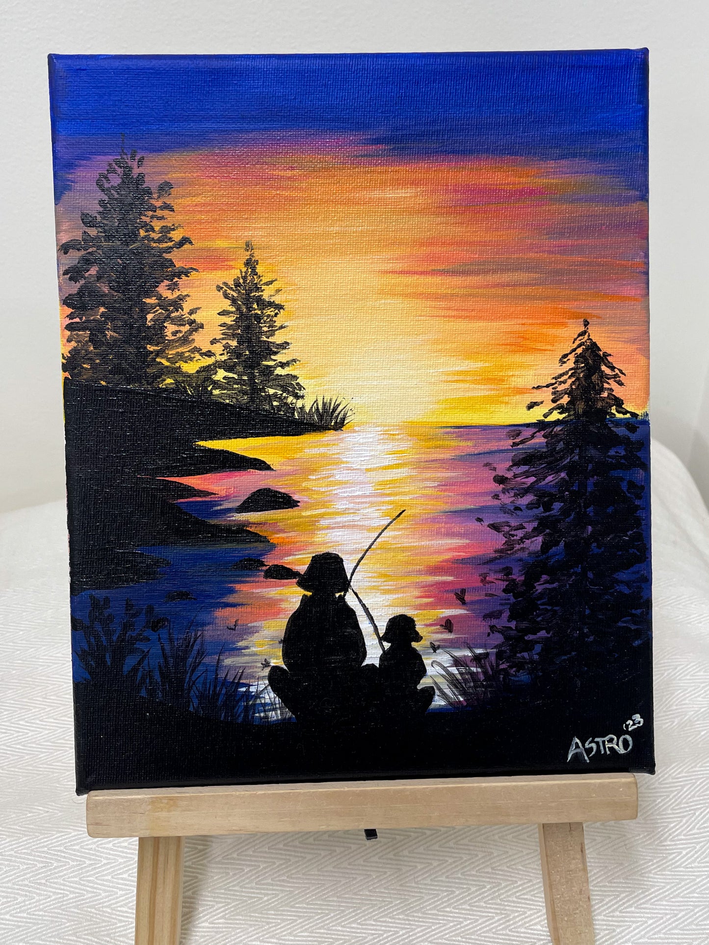 Gone fishing acrylic painting