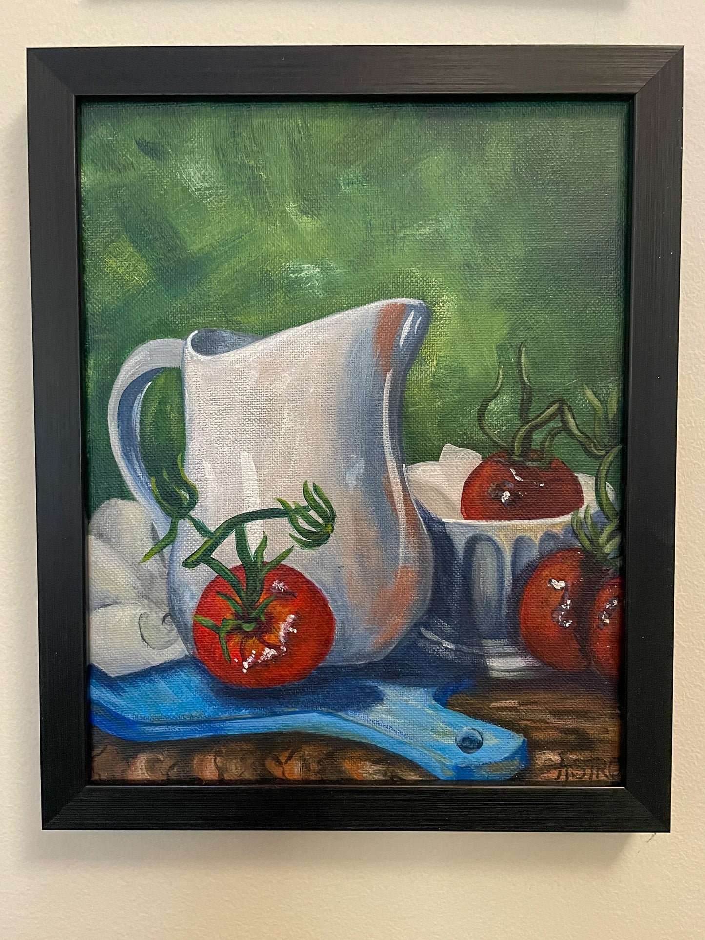 Pitcher & tomatoes framed still life