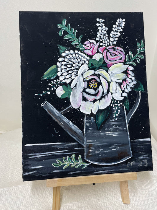 Watering can floral painting