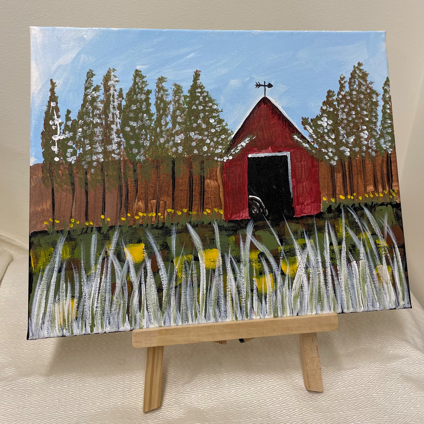Spring barn acrylic painting
