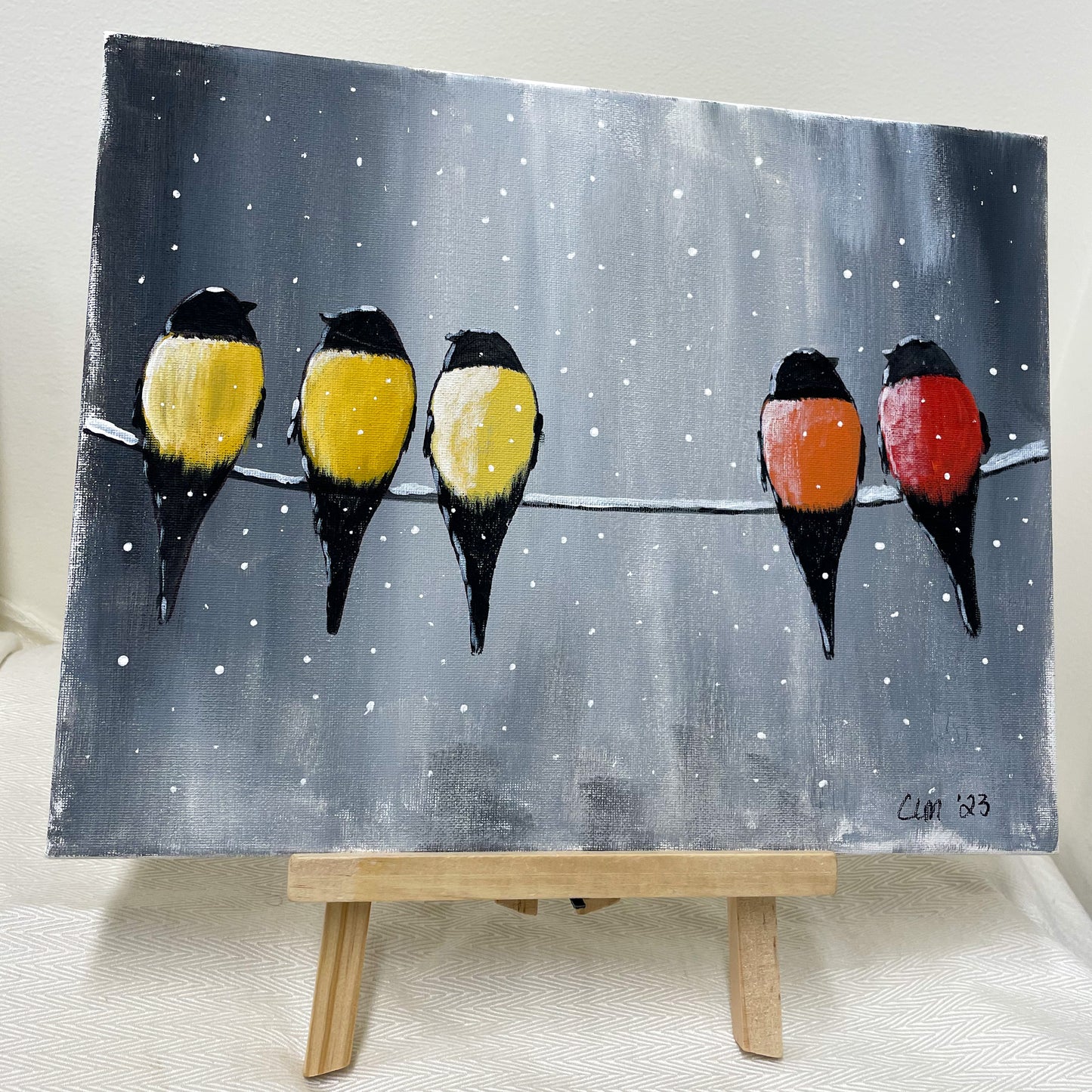 Birds on a wire painting