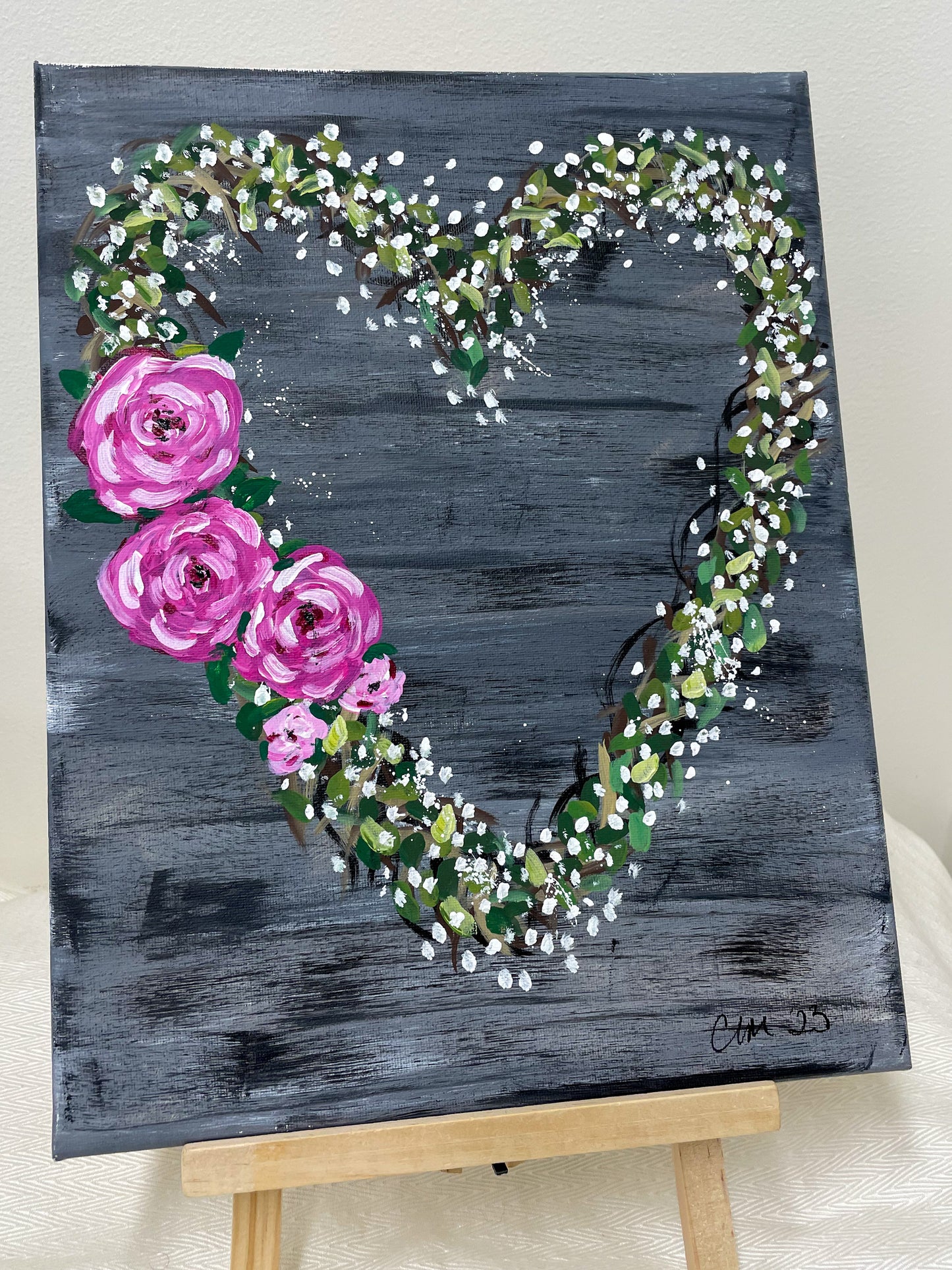 Heart wreath acrylic painting